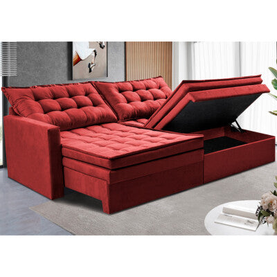 Sofá Sem Caixa Retrátil 2,00m SoftGel Luna Velusoft Vermelho Cama inBox