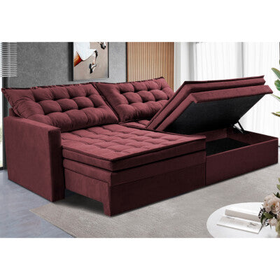 Sofá Sem Caixa Retrátil 1,60m SoftGel Luna Velusoft Vinho Cama inBox