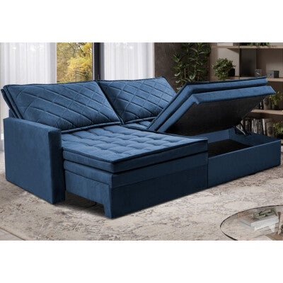 Sofá Sem Caixa Retrátil 2,00m SoftGel Celeste Velusoft Azul Cama inBox