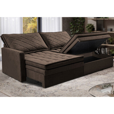 Sofá Sem Caixa Retrátil 1,60m SoftGel Luna Velusoft Café Cama inBox