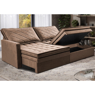 Sofá Baú Sem Caixa Retrátil 2,00m SoftGel Petit Boucle Caramelo Cama inBox