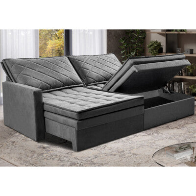 Sofá Sem Caixa Retrátil 1,80m SoftGel Luna Velusoft Cinza Cama inBox