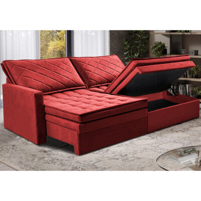 Sofá Sem Caixa Retrátil 2,00m SoftGel Luna Velusoft Vermelho Cama inBox