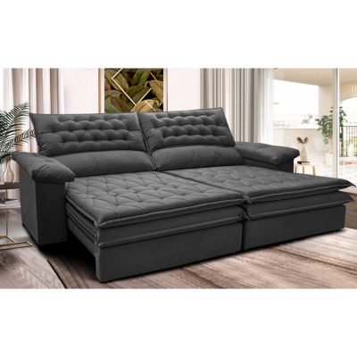 Sofá Retrátil e Reclinável com Molas Ensacadas Cama inBox Gold 2,12m Tecido Suede Velusoft Cinza