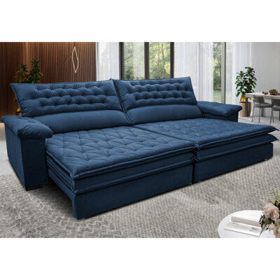Sofá Retrátil e Reclinável com Molas Ensacadas Cama inBox Gold 2,72m Tecido Suede Velusoft Azul
