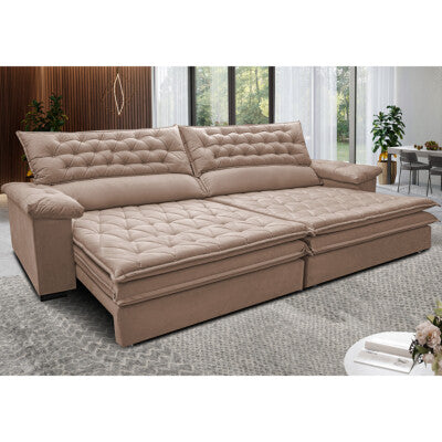 Sofá Sem Caixa Retrátil Reclinável 2,55m Cama inBox Versátil com Pillow Top e Molas Velusoft Bege