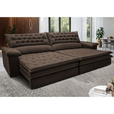 Sofá Retrátil e Reclinável 2,75m Molas Ensacadas Cama inBox Elegance com ThermoGel Velusoft Café
