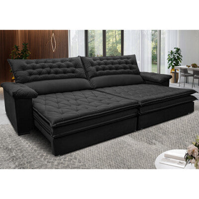 Sofá Retrátil e Reclinável 2,52m Molas Ensacadas Cama inBox Brasil Velusoft Preto
