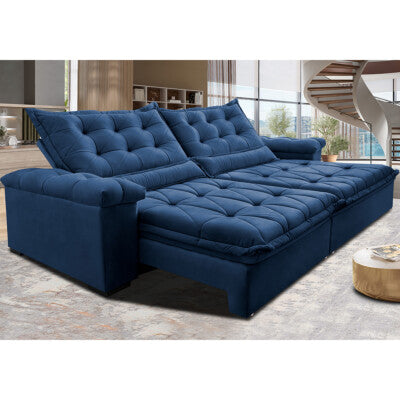 Sofá Retrátil e Reclinável 2,35m Cama inBox Big Star com SoftGel D40 Velupluma Azul
