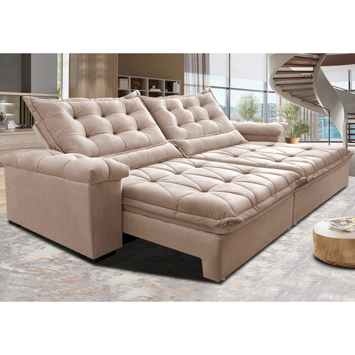 Sofá Retrátil e Reclinável 2,55m Cama inBox Big Fresh com SoftGel D40 Velupluma Bege