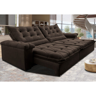 Sofá Retrátil e Reclinável 2,15m Molas Ensacadas Cama inBox Spazus com Bordado 3D Velusoft Café