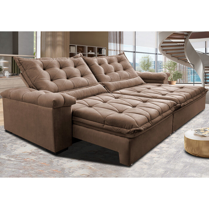 Sofá Retrátil e Reclinável 2,75m Cama inBox Big Fresh com SoftGel D40 Velupluma Castor