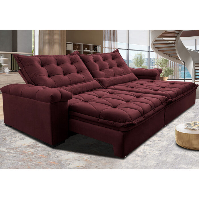 Sofá Retrátil e Reclinável 2,35m Cama inBox Big Fresh com SoftGel D40 Velupluma Vinho
