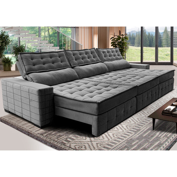Sofá Retrátil e Reclinável 3,85m Cama inBox Big Puffer com SoftGel D40 Velupluma Cinza