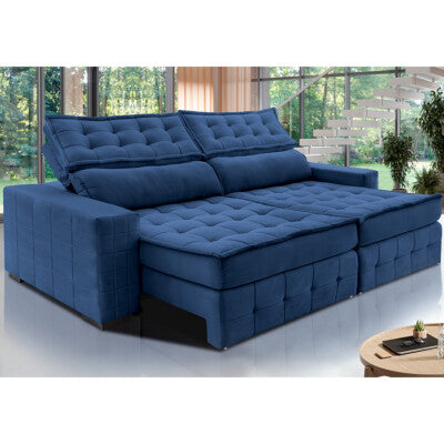 Sofá Retrátil e Reclinável 2,35m Cama inBox Big Star com SoftGel D40 Velupluma Azul