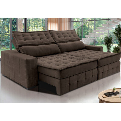 Sofá Retrátil e Reclinável 2,75m Molas Ensacadas Cama inBox Spazus com Bordado 3D Velusoft Café