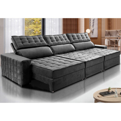 Sofá Retrátil e Reclinável 3,85m Cama inBox Big Puffer com SoftGel D40 Velupluma Cinza
