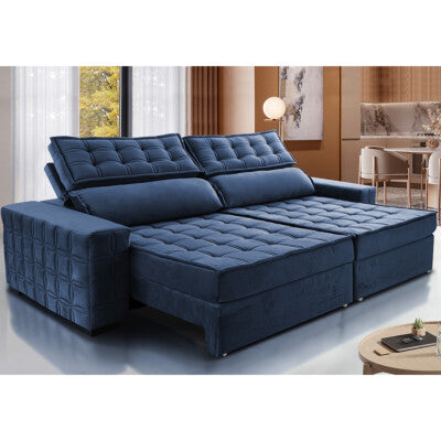 Sofá Retrátil e Reclinável 2,15m Cama inBox Big Puffer com SoftGel D40 Velupluma Azul