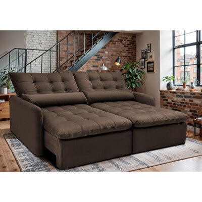 Sofá Sem Caixa Retrátil 1,60m SoftGel Luna Velusoft Café Cama inBox