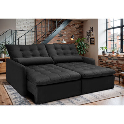 Sofá Sem Caixa Retrátil 1,60m SoftGel Luna Velusoft Preto Cama inBox