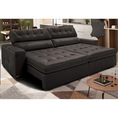 Sofá de Courino Retrátil e Reclinável 2,75m Cama inBox Bourbon SoftGel D40 Café
