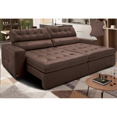 Sofá de Couro Legítimo 2 Lugares 1,60m Cama inBox Monterrey Caramelo