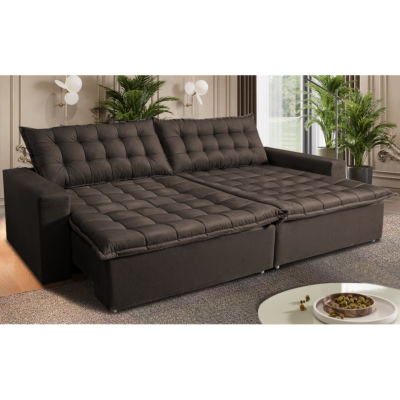 Sofá Retrátil Reclinável e Cama 2,75m Cama inBox Flex Suede Velusoft Café