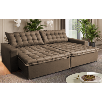 Sofá Retrátil e Reclinável 2,75m Cama inBox Big Fresh com SoftGel D40 Velupluma Castor