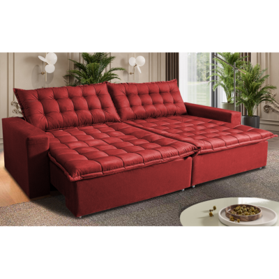 Sofá Sem Caixa Retrátil Reclinável 2,35m Cama inBox Versátil com Pillow Top e Molas Velusoft Vermelho