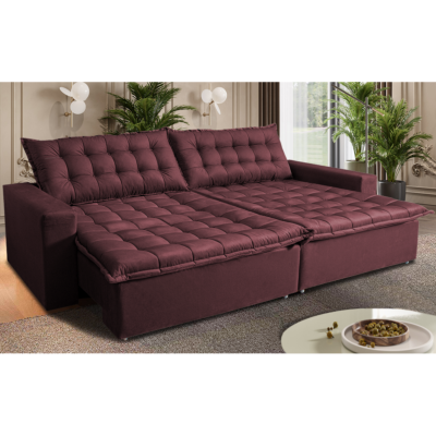 Sofá Retrátil e Reclinável 2,35m Cama inBox Big Fresh com SoftGel D40 Velupluma Vinho