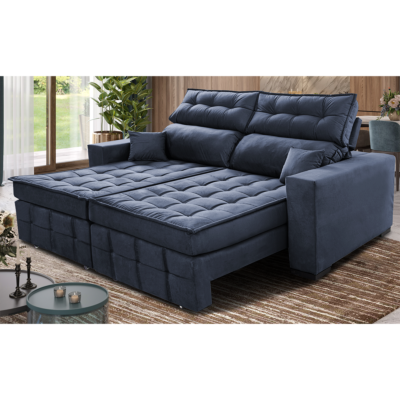 Sofá Sem Caixa Retrátil 2,00m SoftGel Luna Velusoft Azul Cama inBox