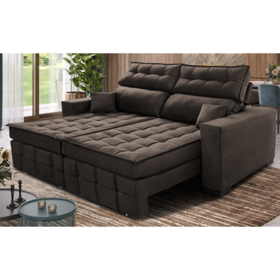 Sofá Sem Caixa Retrátil 1,80m SoftGel Celeste Velusoft Café Cama inBox