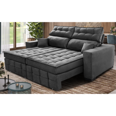 Sofá Sem Caixa Retrátil 1,80m SoftGel Luna Velusoft Cinza Cama inBox