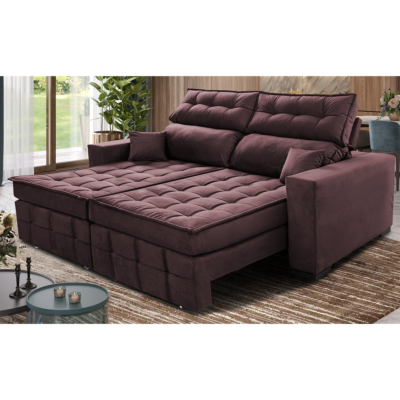 Sofá Sem Caixa Retrátil e Reclinável 1,75m Cama inBox Versátil Suede Velusoft Vinho