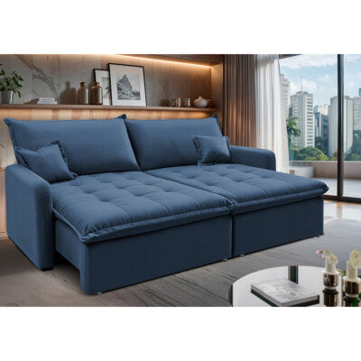 Sofá Sem Caixa Retrátil 2,00m SoftGel Celeste Velusoft Azul Cama inBox