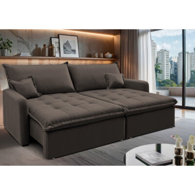 Sofá Sem Caixa Retrátil 2,00m SoftGel Celeste Velusoft Café Cama inBox