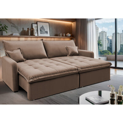 Sofá Sem Caixa Retrátil 1,80m SoftGel Celeste Velusoft Castor Cama inBox