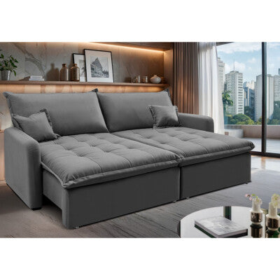Sofá Sem Caixa Retrátil 1,60m SoftGel Celeste Velusoft Cinza Cama inBox