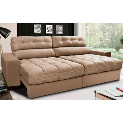 Sofá Retrátil e Reclinável com Molas Ensacadas Cama inBox Master 2,92m Tecido Suede Bege