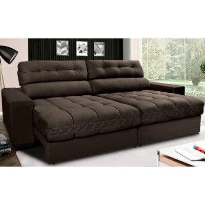 Sofá Retrátil e Reclinável com Molas Ensacadas Cama inBox Gold 2,72m Tecido Suede Velusoft Café