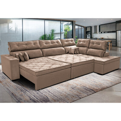 Sofá de Canto 2,60x2,36m Retrátil e Reclinável com Molas Cama inBox Platinum Direito Suede Bege