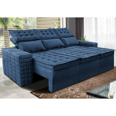 Sofá Sem Caixa Retrátil 2,00m SoftGel Celeste Velusoft Azul Cama inBox