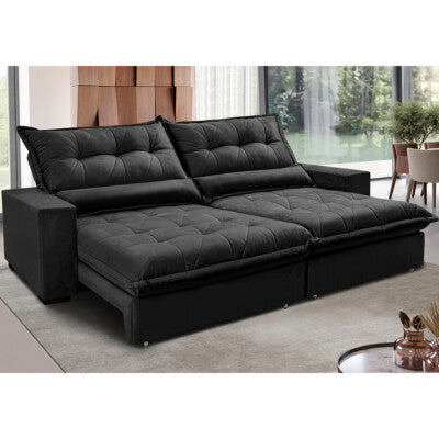 Sofá Retrátil e Reclinável com Molas Ensacadas Cama inBox Gold 2,12m Tecido Suede Velusoft Preto