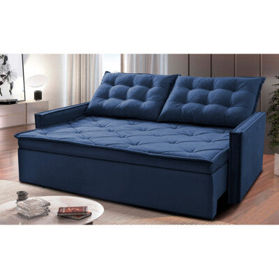 Sofá Sem Caixa Retrátil Baú 1,60m Cama inBox Secret Suede Velusoft Azul