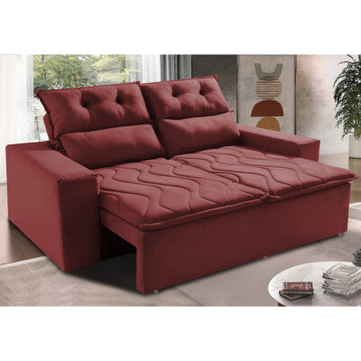 Sofá Sem Caixa Retrátil 1,80m SoftGel Luna Velusoft Vermelho Cama inBox