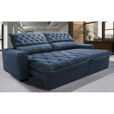 Sofá Sem Caixa Retrátil Reclinável 2,75m Cama inBox Versátil com Pillow Top e Molas Velusoft Azul