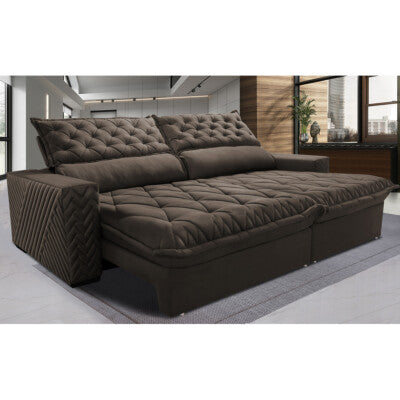 Sofá Retrátil e Reclinável 2,75m Molas Ensacadas Cama inBox Elegance com ThermoGel Velusoft Café
