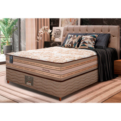 Cama Box Casal (Colchão + Box) 138x188x60 de Molas Ensacadas Cama inBox Smart Gold Bege