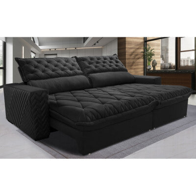 Sofá Sem Caixa Retrátil Reclinável 2,95m Cama inBox Versátil com Pillow Top e Molas Velusoft Preto