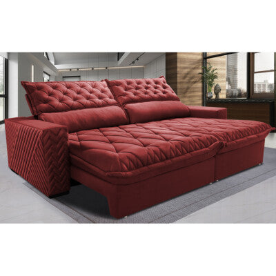 Sofá Sem Caixa Retrátil Reclinável 2,35m Cama inBox Versátil com Pillow Top e Molas Velusoft Vermelho